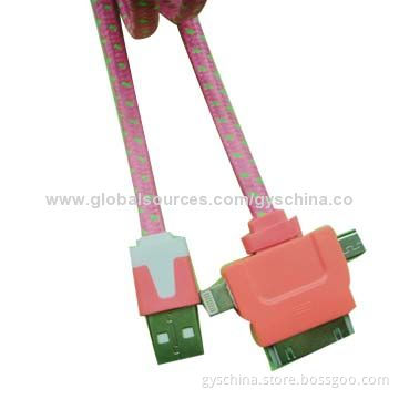 Flat Fabric Braided 3-in-1 USB Data Cables, Support Plug-and-play Function